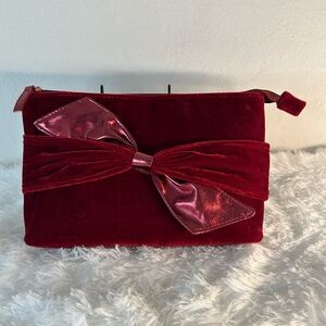 Elegant Red Velvet Bow Clutch - Women Bags